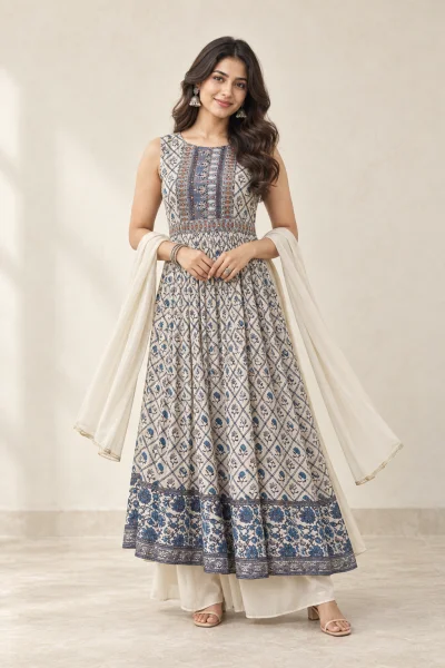 Ivory & Indigo Anarkali Set